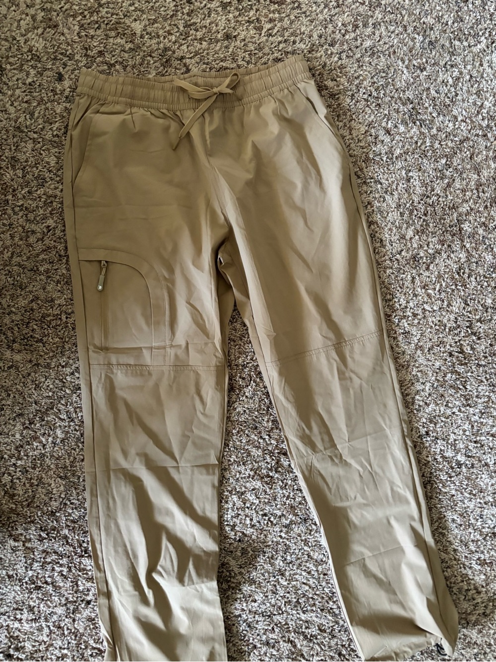 Men's Lightweight Khaki Drawstring Joggers with Zip Pocket